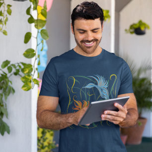 Camiseta Pájaro azul gráfico y pájaro del paraíso