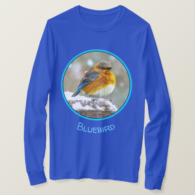 Camiseta Pájaro azul oriental en nieve - Fotografía origina (Anverso del diseño)