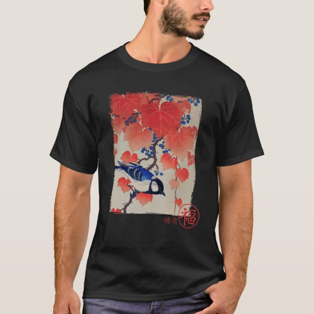 Camiseta Pájaro azul regalo tradicional japonés de cosecha (Anverso)