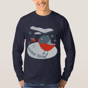 Camiseta Pájaro bullfinch de invierno y bayas rojas T-Shi