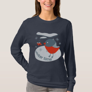 Camiseta Pájaro bullfinch de invierno y bayas rojas T-Shi