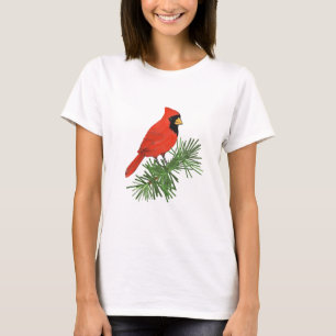 Camiseta Pájaro cardenal rojo en árbol de pino