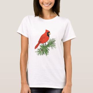 Camiseta Pájaro cardenal rojo en árbol de pino