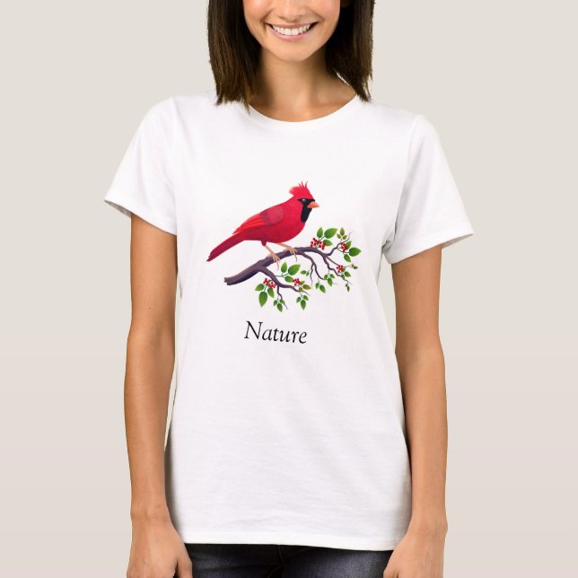 Camiseta Pájaro cardenal rojo en rama de árbol (Anverso)
