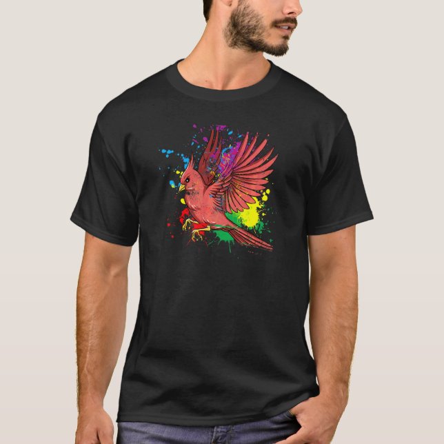 Camiseta Pájaro Cardenal Salpicadura Voladora (Anverso)
