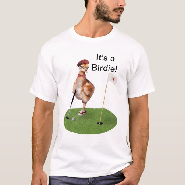 Camiseta Pájaro chistoso que juega al golf, texto adaptable (Anverso)