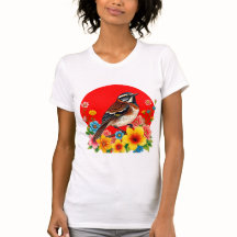 Pájaro colorido encaramado entre flores