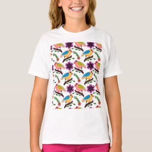 Camiseta Pájaro Colorido Patrón Floral Sin Costuras   Dibuj