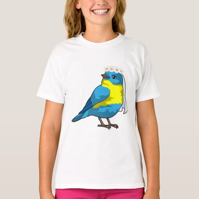 Camiseta Pájaro como Novia con Corona de flores (Anverso)