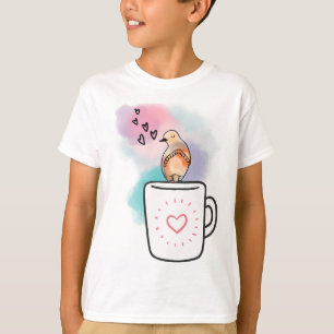 Camiseta pájaro de amor en acuarela en taza de café