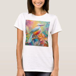Camiseta Pájaro de Fantasía de Pechuga Roja con Billar Rosa