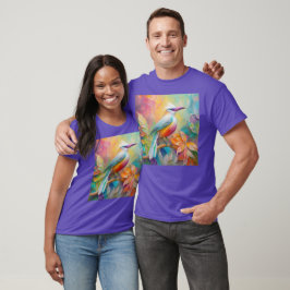 Camiseta Pájaro de Fantasía de Pechuga Roja con Billar Rosa
