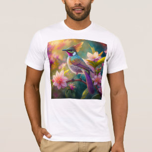 Camiseta Pájaro de fantasía Jay Arcoíris con cresta naranja