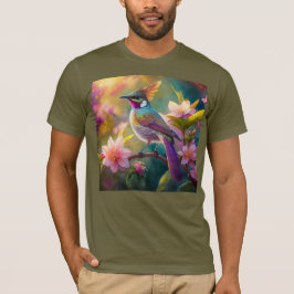 Camiseta Pájaro de fantasía Jay Arcoíris con cresta naranja