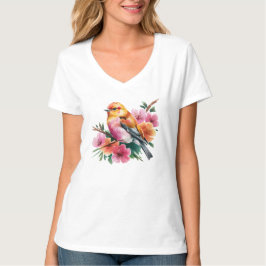 Camiseta Pájaro de Flor Rosa