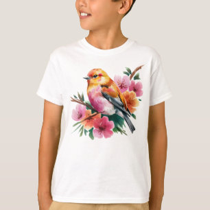 Camiseta Pájaro de Flor Rosa