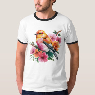 Camiseta Pájaro de Flor Rosa