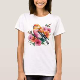 Camiseta Pájaro de Flor Rosa