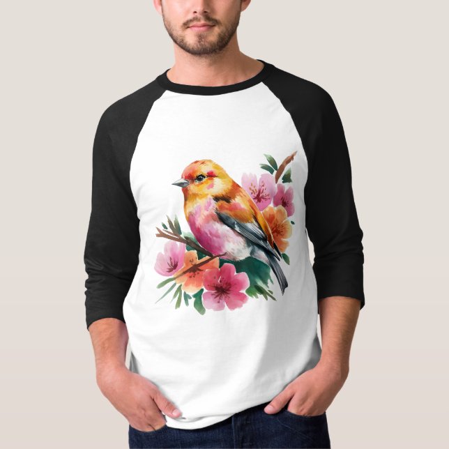 Camiseta Pájaro de Flor Rosa (Anverso)