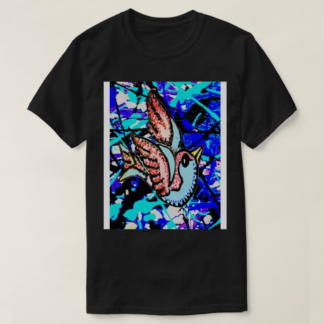 Camiseta pájaro de graffiti azul (Diseño del anverso)