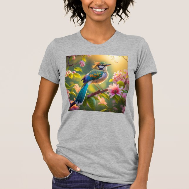 Camiseta Pájaro de la Fantasía Verde azulada con Cabecera V (Anverso)