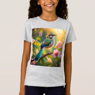 Camiseta Pájaro de la Fantasía Verde azulada con Cabecera V