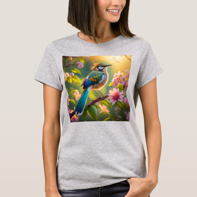 Camiseta Pájaro de la Fantasía Verde azulada con Cabecera V (Anverso)