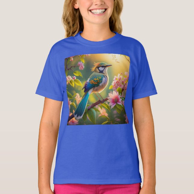 Camiseta Pájaro de la Fantasía Verde azulada con Cabecera V (Anverso)