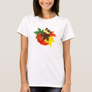 Camiseta Pájaro de Otoño, Hojas y Bayas