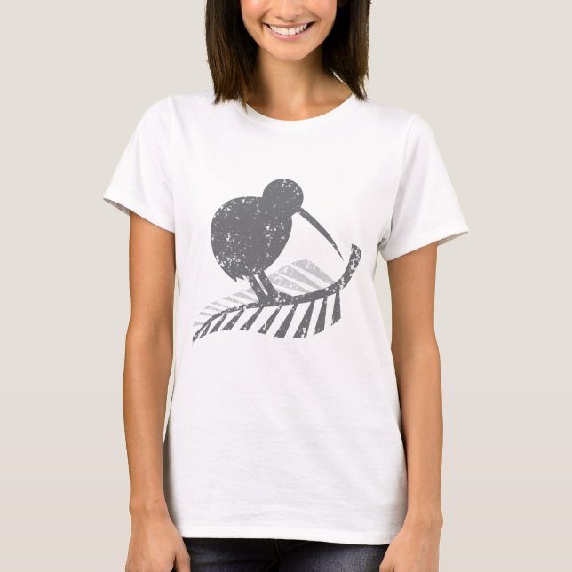 Camiseta pájaro de plata lindo del kiwi y helecho de plata (Anverso)