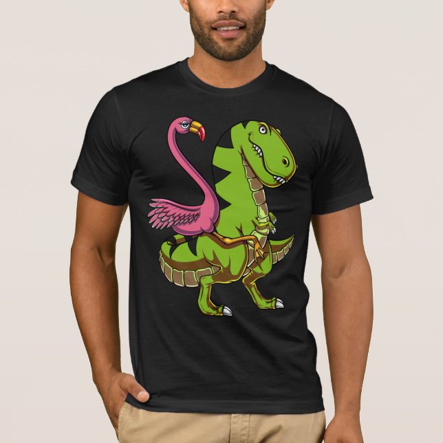 Camiseta Pájaro del flamenco que monta el dinosaurio de (Anverso)