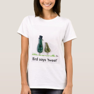 Camiseta pájaro dice tweet divertido Boda novia y novio