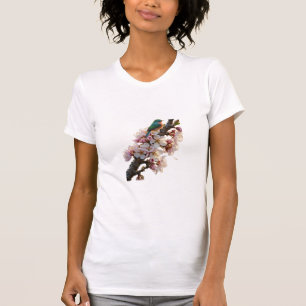 Camiseta Pájaro en rama de árbol florecido