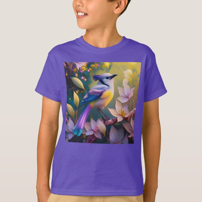 Camiseta Pájaro Fantasía de Pecho Amarillo con Cresta Viole (Anverso)