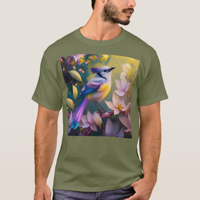 Camiseta Pájaro Fantasía de Pecho Amarillo con Cresta Viole (Anverso)