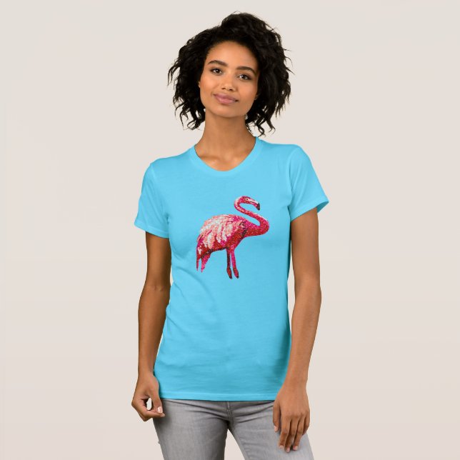 Camiseta Pájaro Flamingo Tropical Estampado Con Lentejuelas (Anverso completo)