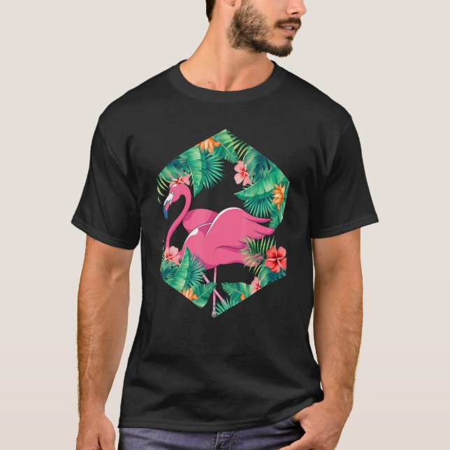 Camiseta Pájaro Flor Exótica Animal Flor Flor Pink Flamingo (Anverso)
