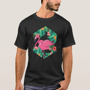 Camiseta Pájaro Flor Exótica Animal Flor Flor Pink Flamingo