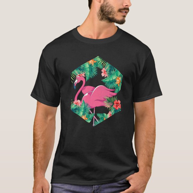 Camiseta Pájaro Flor Exótica Animal Flor Flor Pink Flamingo (Anverso)