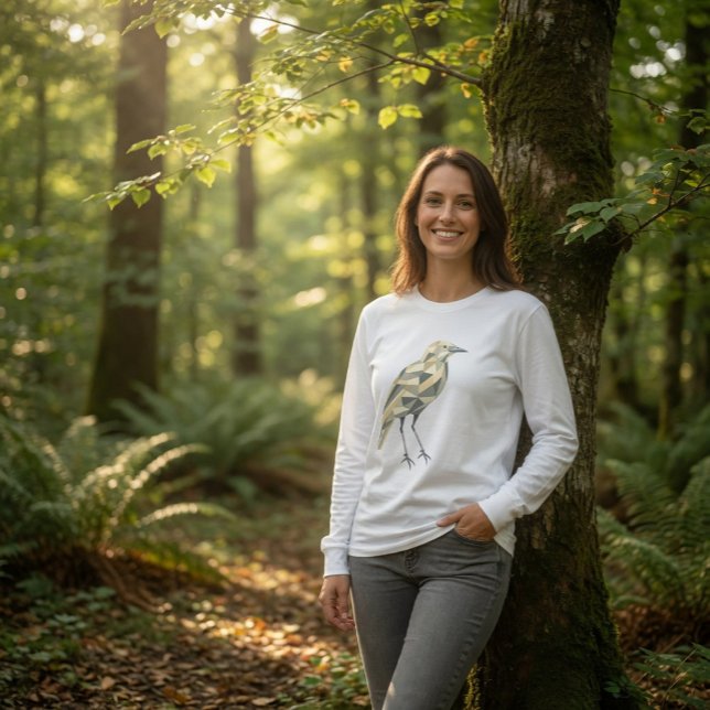 Camiseta Pájaro Geométrico Dibujado a Mano Blanco de Mujer (Subido por el creador)
