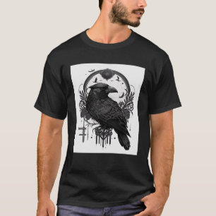 Camiseta Pájaro gótico raven con Símbolos Wiccan y Occultos