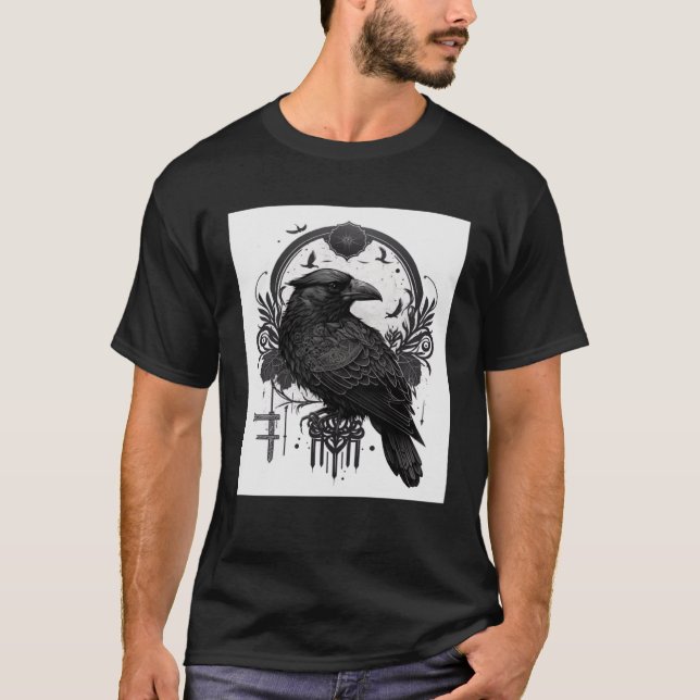Camiseta Pájaro gótico raven con Símbolos Wiccan y Occultos (Anverso)