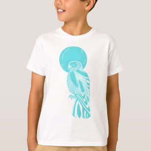 Camiseta Pájaro halcón verde azulado y luna
