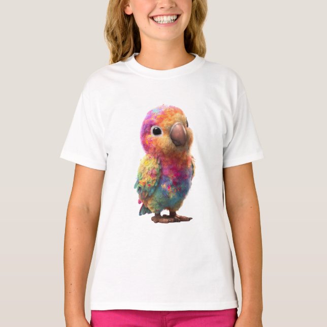 Camiseta Pájaro Infantil Salpicadura Acuarela Arcoíris Vibr (Anverso)