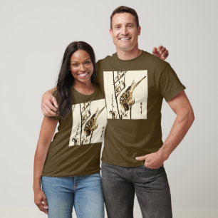 Camiseta Pájaro japonés en una sucursal - marrón y beige