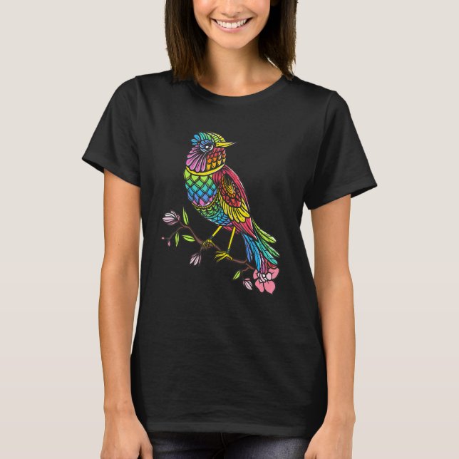 Camiseta Pájaro Mandala Birdwatcher Bird Colorido Artístico (Anverso)