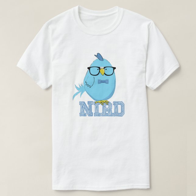 Camiseta Pájaro Nerd Azul Adorable (Diseño del anverso)