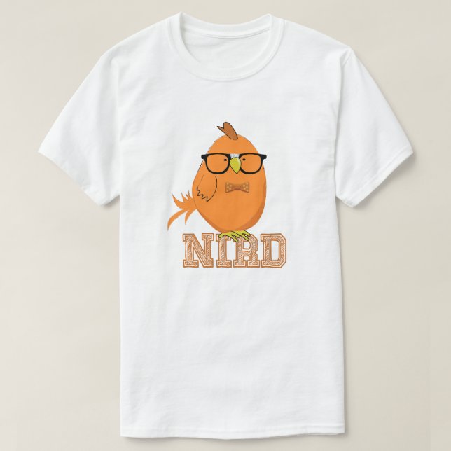 Camiseta Pájaro Nerd Naranja Lindo (Diseño del anverso)