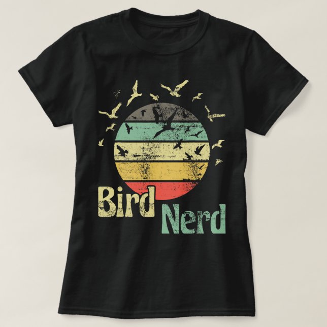 Camiseta Pájaro Nerd Retro Aves Mirando Pájaro (Diseño del anverso)