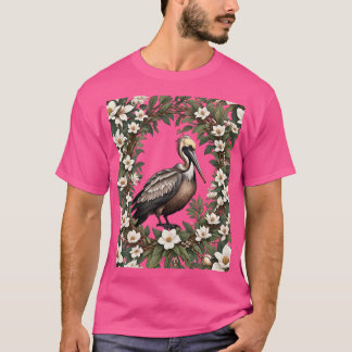 Camiseta Pájaro Pelícano Rodeado De Flores De Magnolia Over